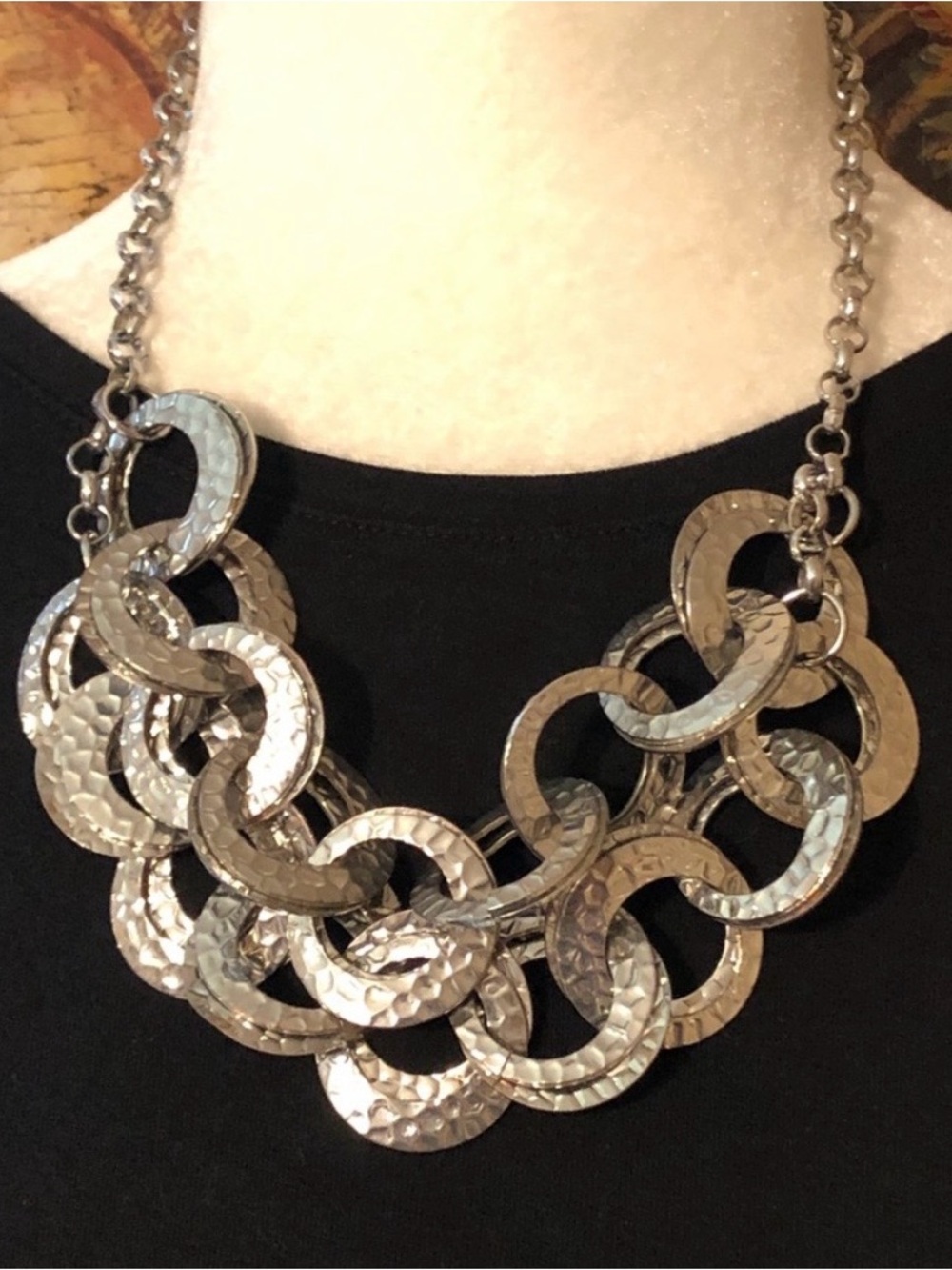 Chico's Double Strand Silver Alligator Print Rings 20.5" Necklace